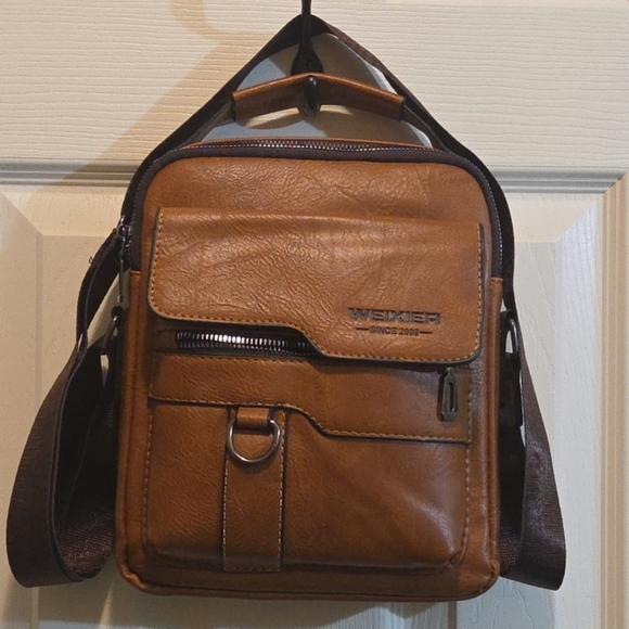 WEIXIER Vintage Tan Camel Shoulder Spacious Multi-Pocket Office Travel Bag - Picture 2 of 10